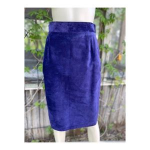80s Royal Purple Suede Leather Pencil Skirt High Waist Pleat Front Rock Glam